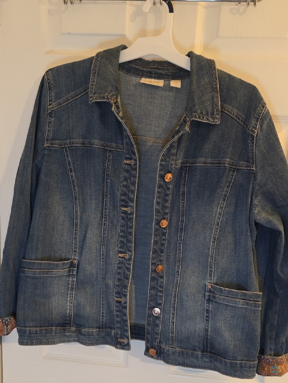 Chico's Medium Blue Denim Jacket with Patch Pockets